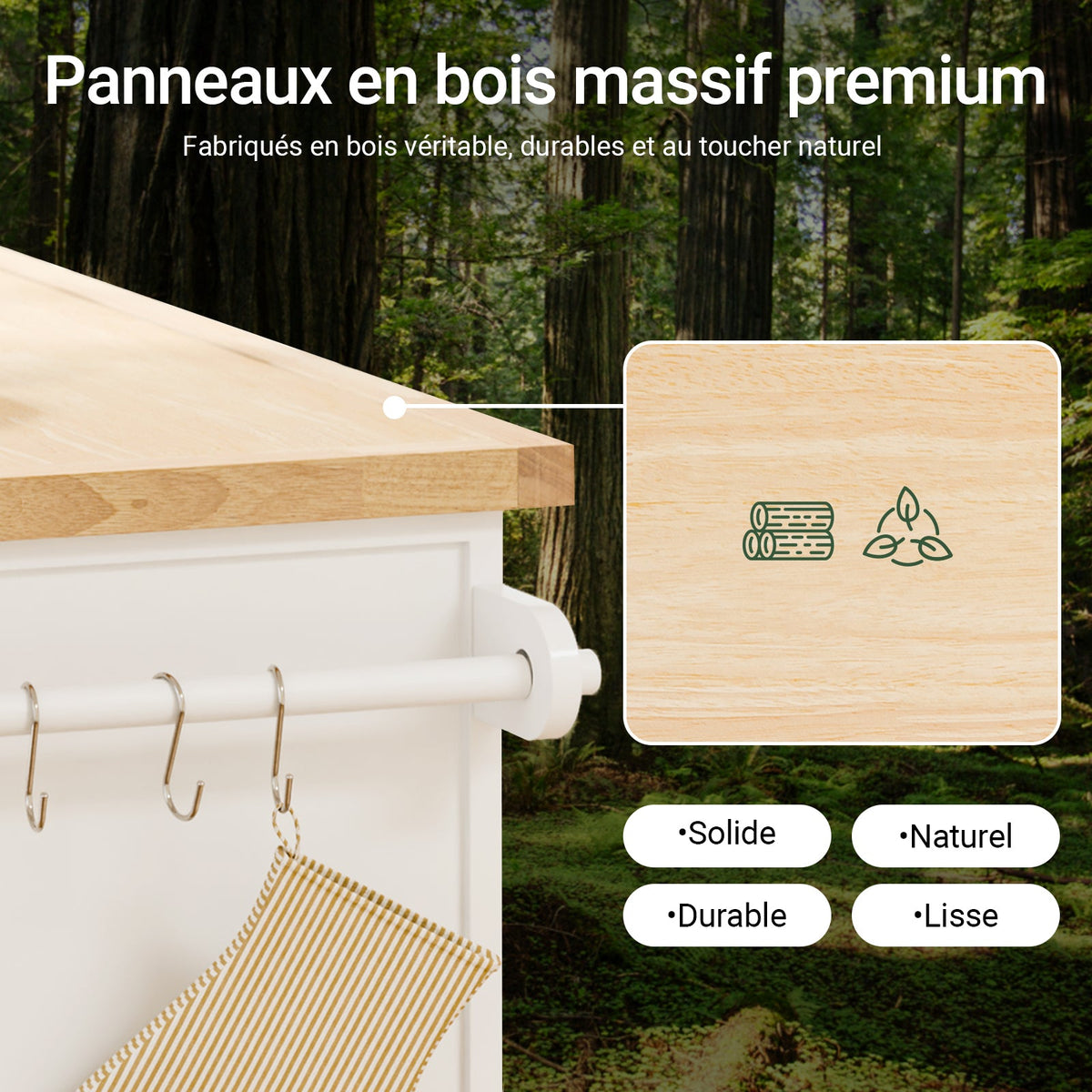 SoBuy FKW71-III-WN Îlot Cuisine Mobile avec Plan Extensible – Desserte Gain de Place, Blanc