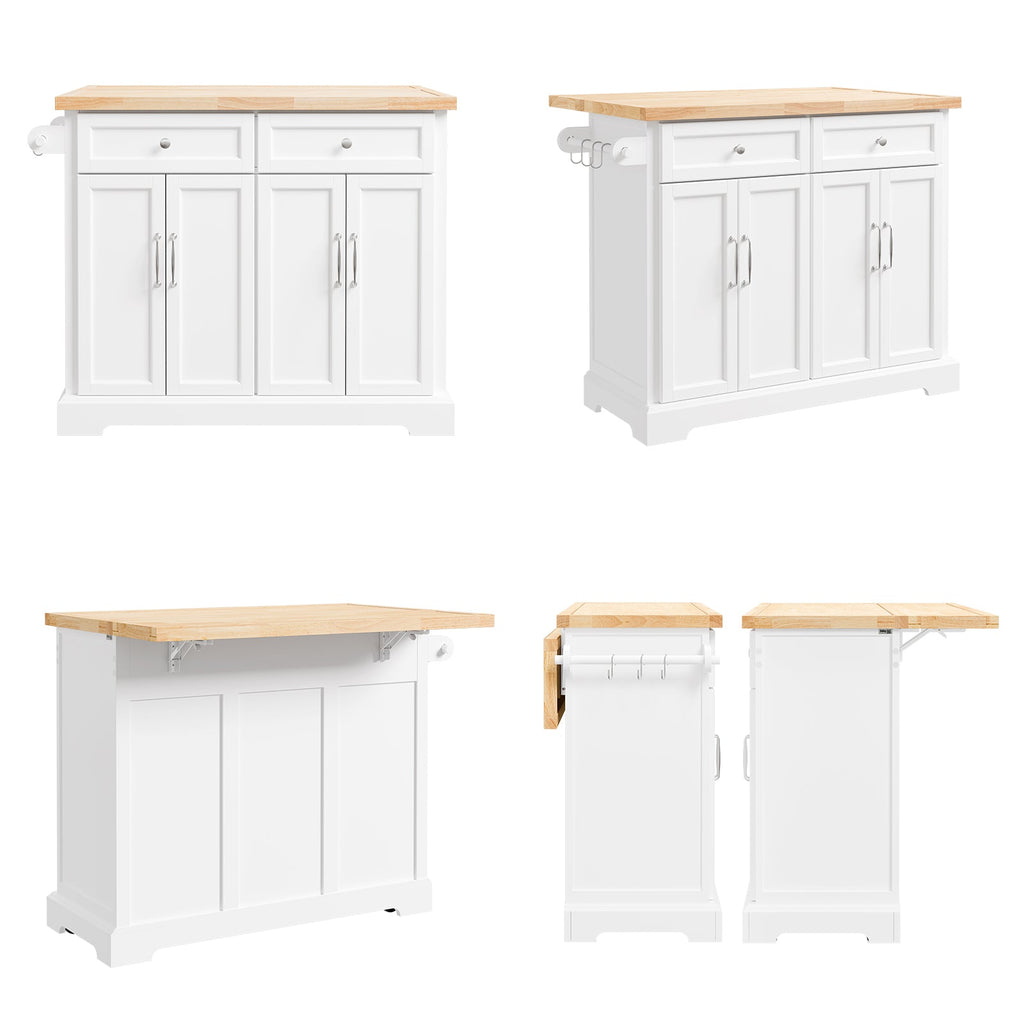 SoBuy FKW71-III-WN Îlot Cuisine Mobile avec Plan Extensible – Desserte Gain de Place, Blanc