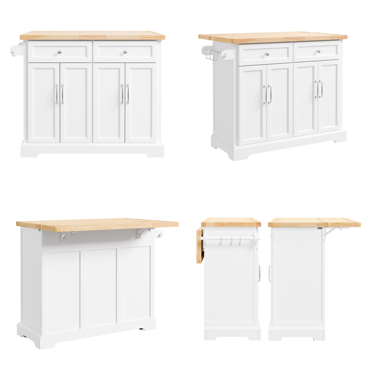 SoBuy FKW71-III-WN Îlot Cuisine Mobile avec Plan Extensible – Desserte Gain de Place, Blanc