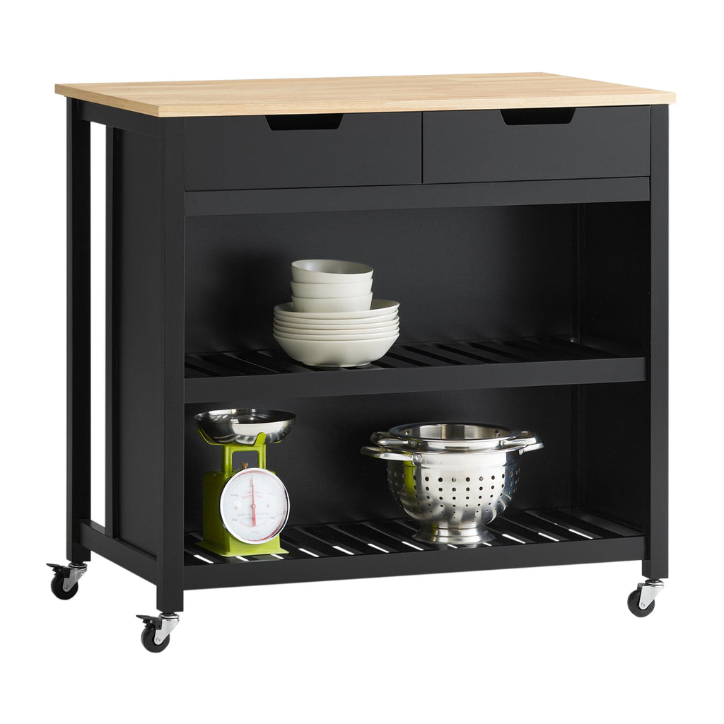 SoBuy FKW74-SCH Desserte Cuisine à Roulettes 94 cm avec 2 Tiroirs et 2 Étagères, Plan de Travail 60 kg – 4 Roulettes dont 2 Freinées, Noir
