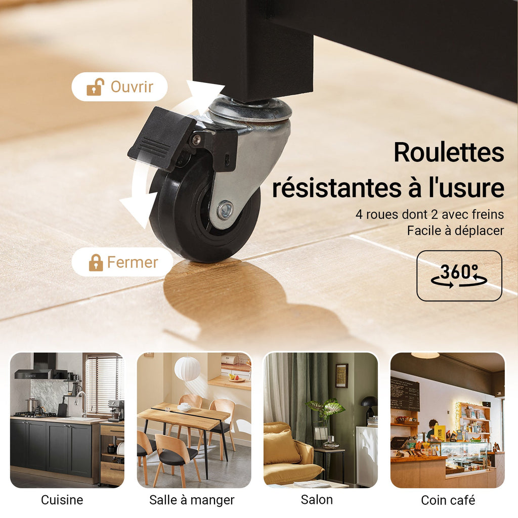 SoBuy FKW74-SCH Desserte Cuisine à Roulettes 94 cm avec 2 Tiroirs et 2 Étagères, Plan de Travail 60 kg – 4 Roulettes dont 2 Freinées, Noir