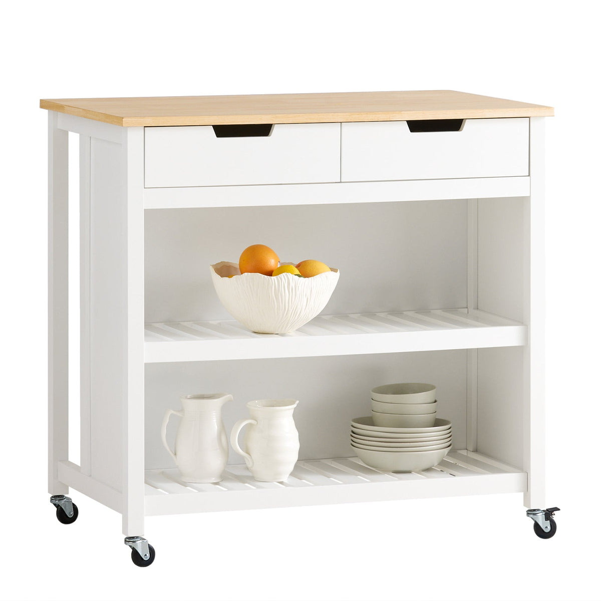 SoBuy FKW74-WN Desserte de Cuisine à Roulettes – Plan de Travail 100×60 cm, 2 Tiroirs, 2 Étagères, Charge 60 kg, Blanc