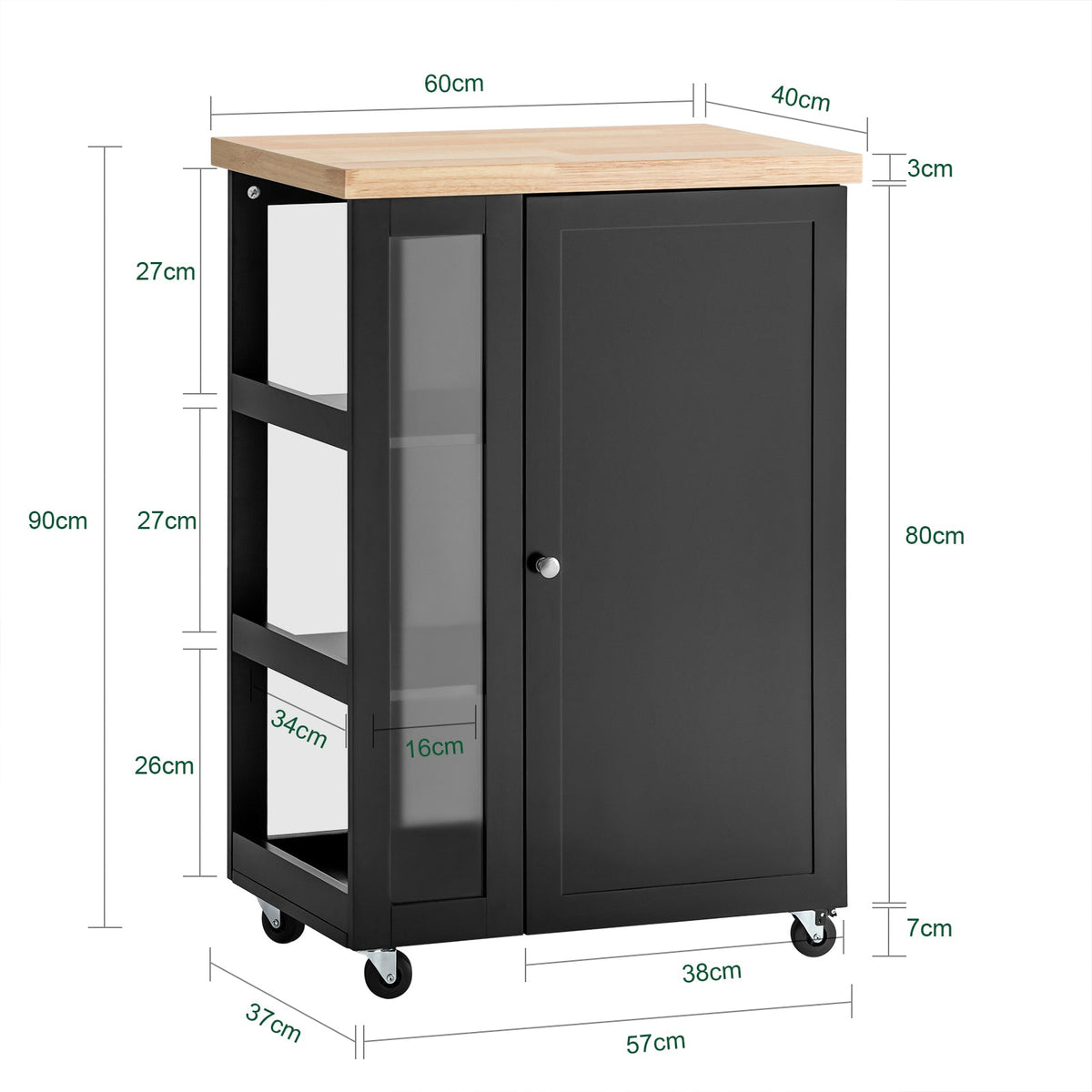 SoBuy FKW75-SCH Desserte de Cuisine à Roulettes – Plan de Travail, Placard et Étagères – Noir