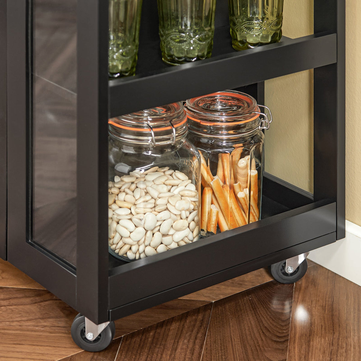 SoBuy FKW75-SCH Desserte de Cuisine à Roulettes – Plan de Travail, Placard et Étagères – Noir