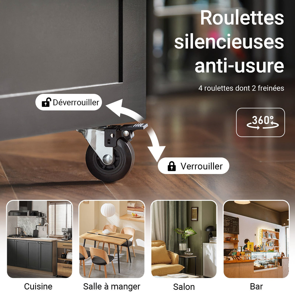 SoBuy FKW75-SCH Desserte de Cuisine à Roulettes – Plan de Travail, Placard et Étagères – Noir