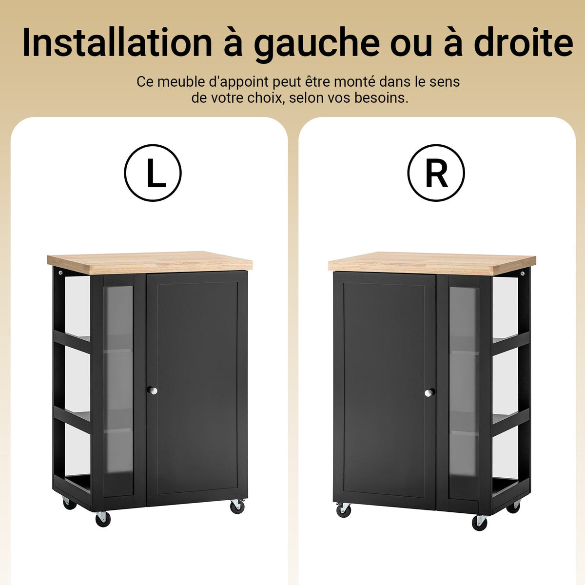 SoBuy FKW75-SCH Desserte de Cuisine à Roulettes – Plan de Travail, Placard et Étagères – Noir