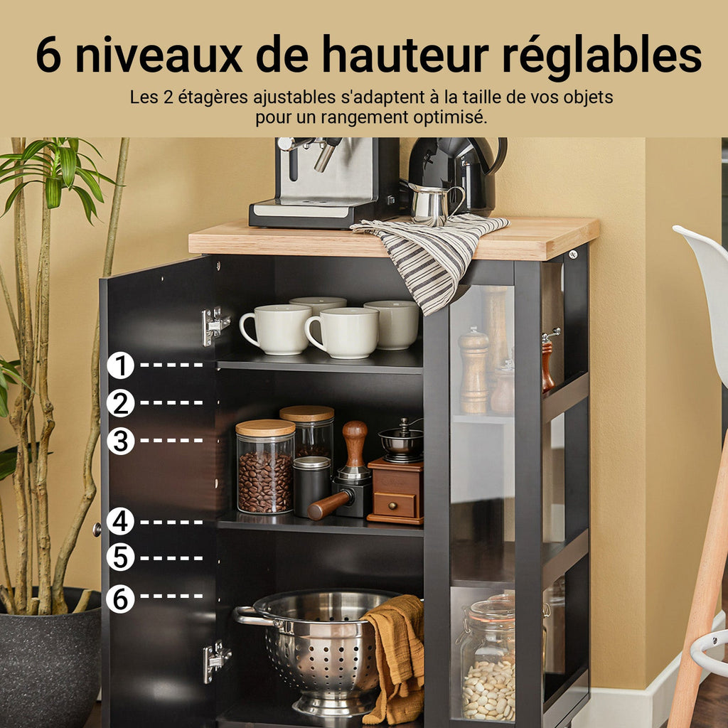 SoBuy FKW75-SCH Desserte de Cuisine à Roulettes – Plan de Travail, Placard et Étagères – Noir