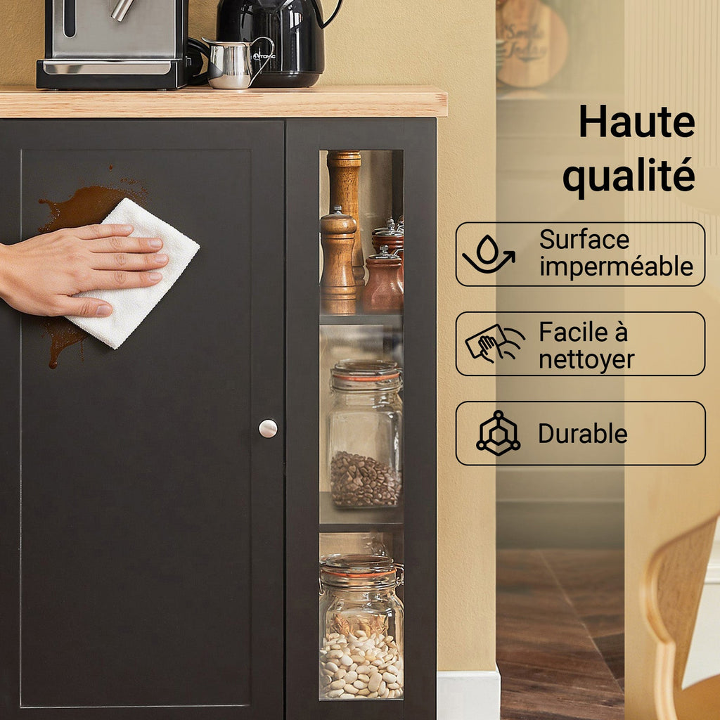 SoBuy FKW75-SCH Desserte de Cuisine à Roulettes – Plan de Travail, Placard et Étagères – Noir