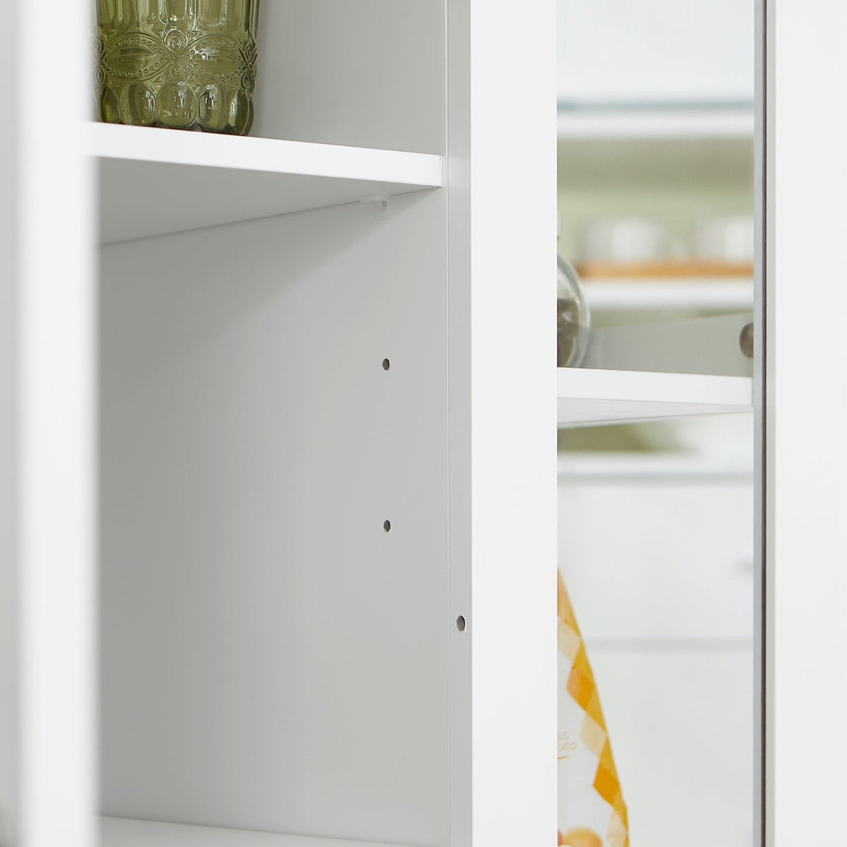 SoBuy FKW75-WN Desserte de Cuisine à Roulettes avec Placard et Étagère Latérale 3 Niveaux – Blanc/Naturel, 60 × 40 × 92 cm