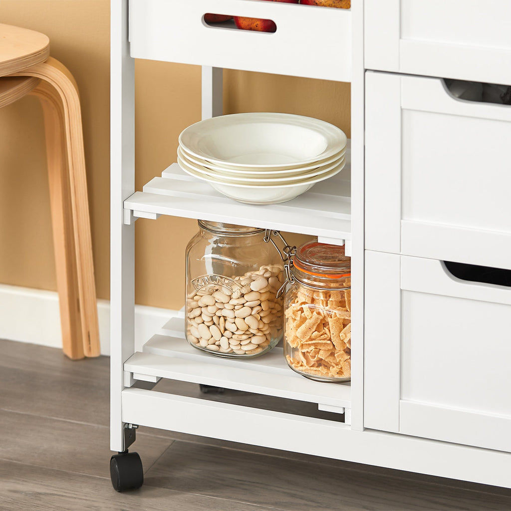 SoBuy FKW79-W Desserte Cuisine avec Roulettes et 3 Tiroirs, Mobile, pour Cuisine et Salle à Manger, Rangement Optimisé, Usage Quotidien – L68×P38×H85 cm, Blanc
