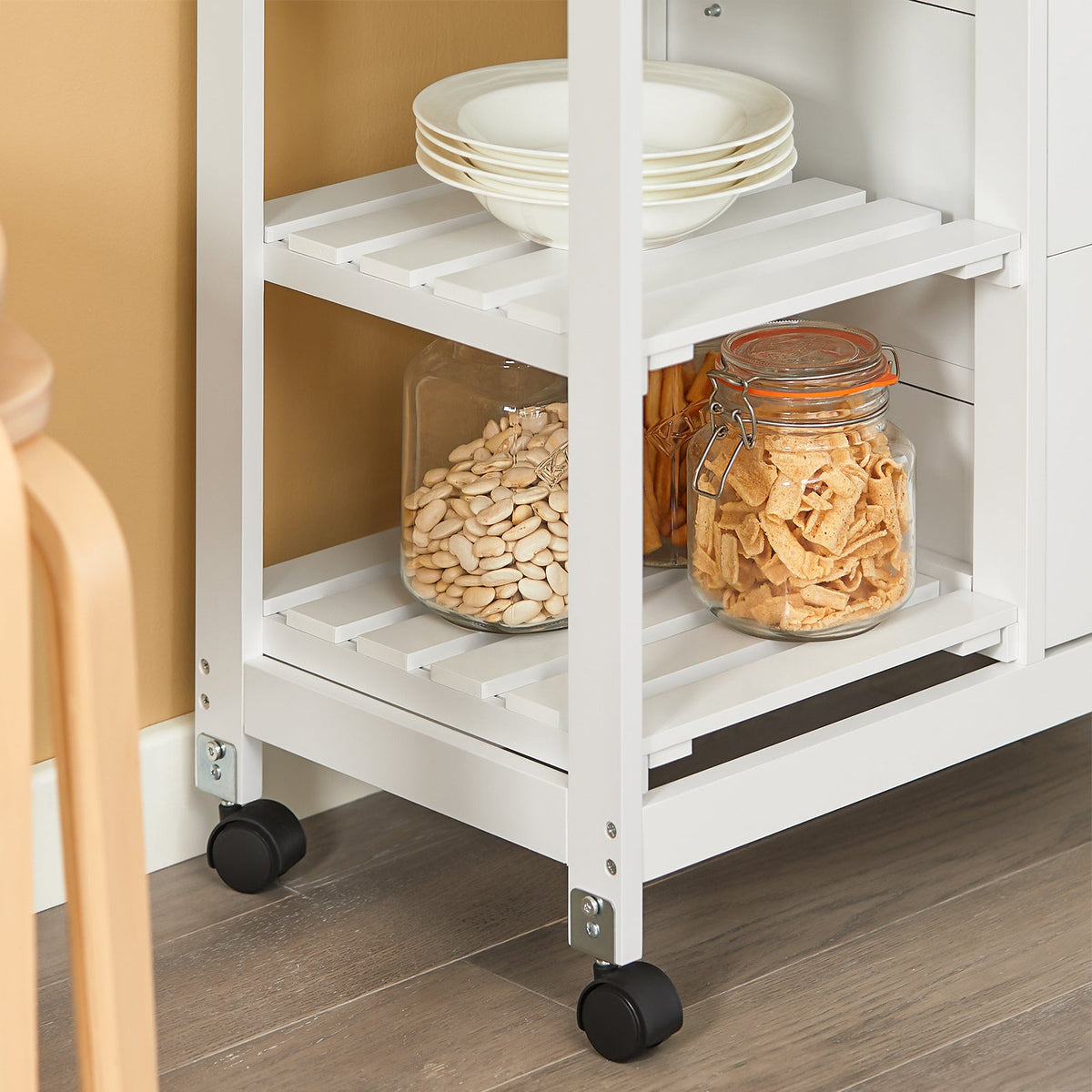 SoBuy FKW79-W Desserte Cuisine avec Roulettes et 3 Tiroirs, Mobile, pour Cuisine et Salle à Manger, Rangement Optimisé, Usage Quotidien – L68×P38×H85 cm, Blanc