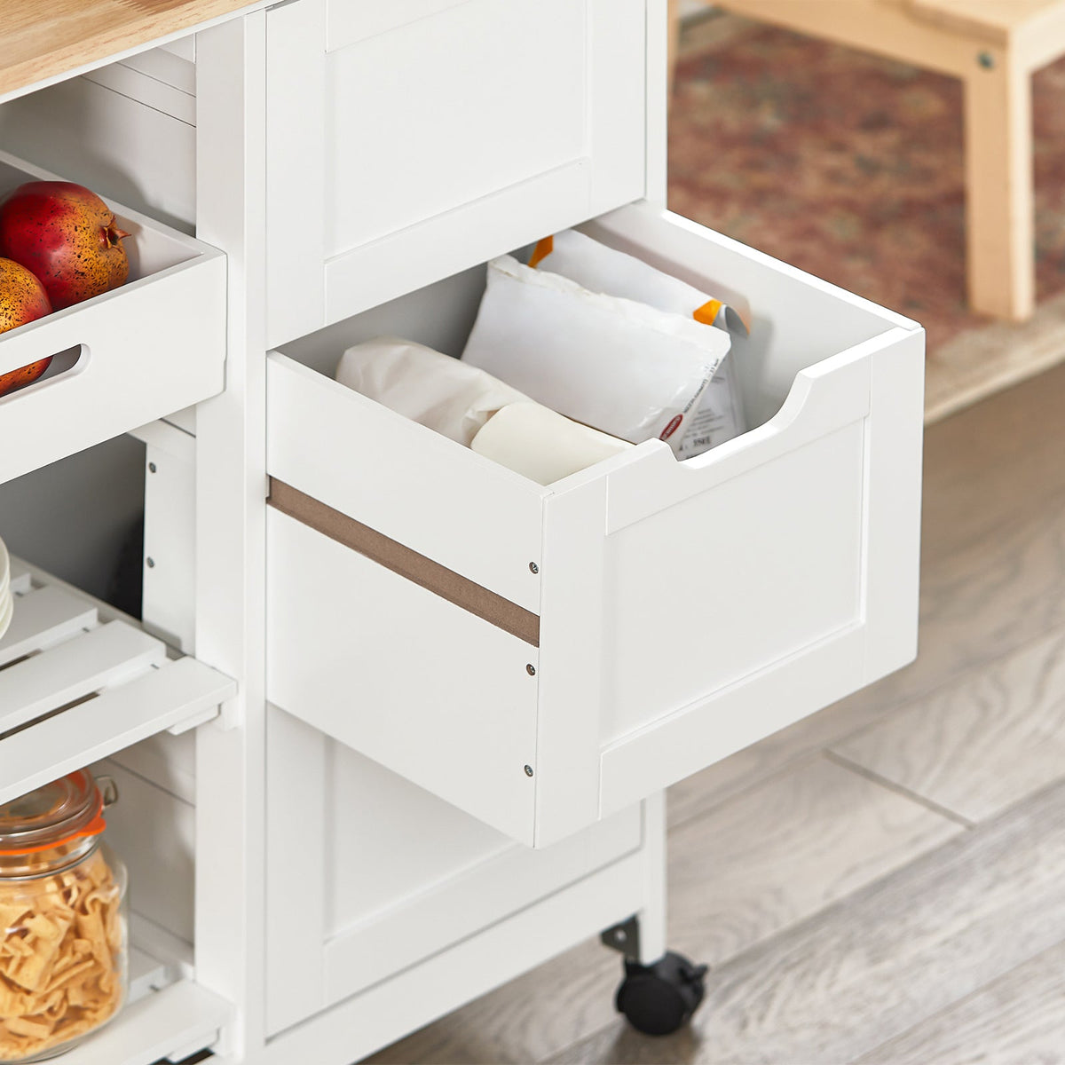 SoBuy FKW79-W Desserte Cuisine avec Roulettes et 3 Tiroirs, Mobile, pour Cuisine et Salle à Manger, Rangement Optimisé, Usage Quotidien – L68×P38×H85 cm, Blanc