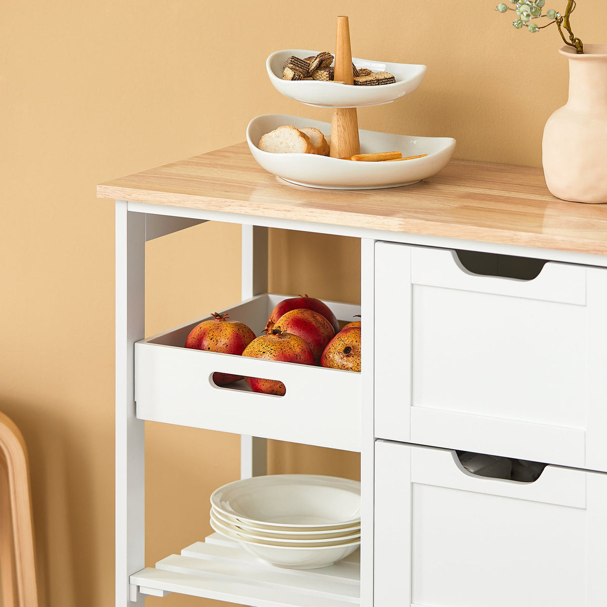 SoBuy FKW79-W Desserte Cuisine avec Roulettes et 3 Tiroirs, Mobile, pour Cuisine et Salle à Manger, Rangement Optimisé, Usage Quotidien – L68×P38×H85 cm, Blanc