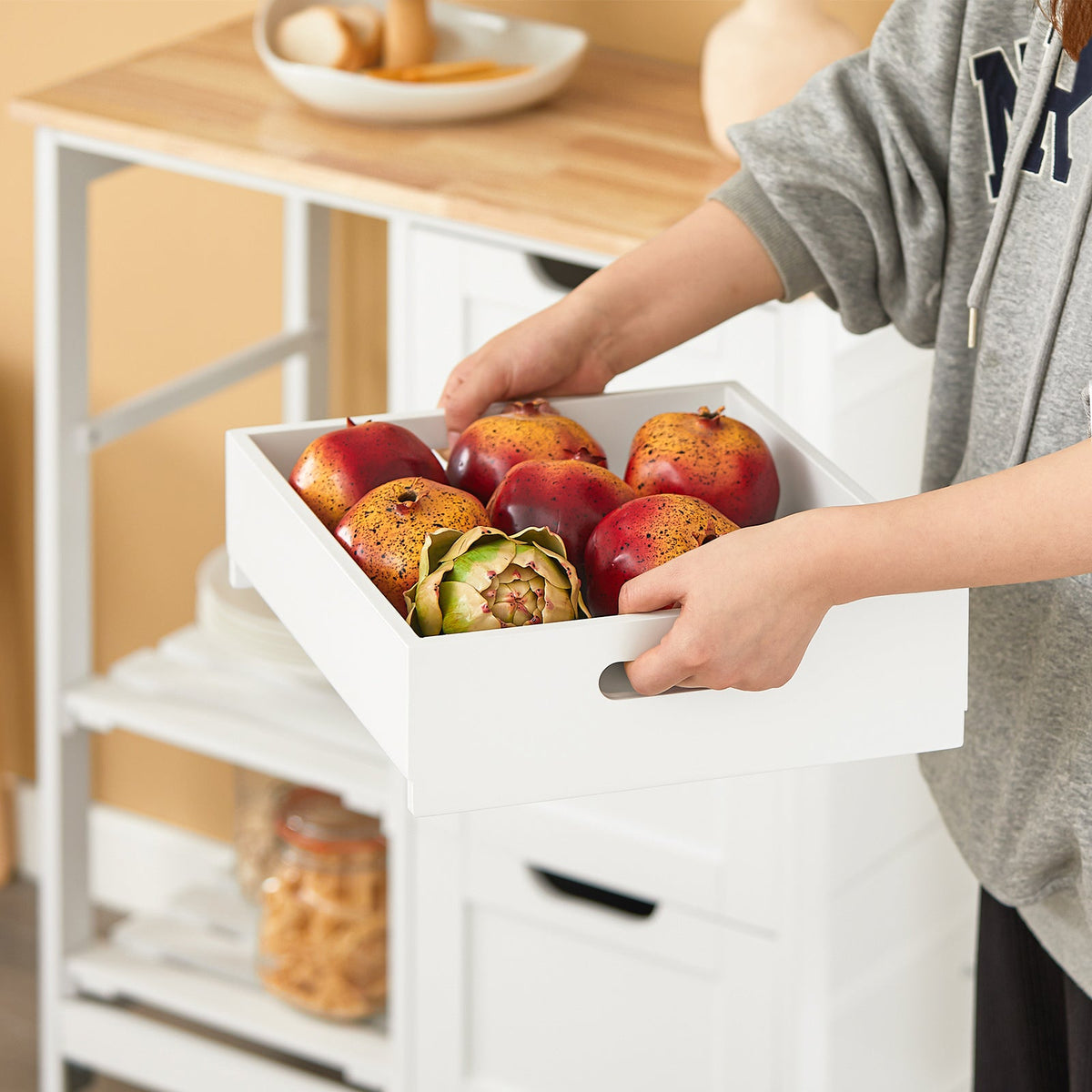 SoBuy FKW79-W Desserte Cuisine avec Roulettes et 3 Tiroirs, Mobile, pour Cuisine et Salle à Manger, Rangement Optimisé, Usage Quotidien – L68×P38×H85 cm, Blanc