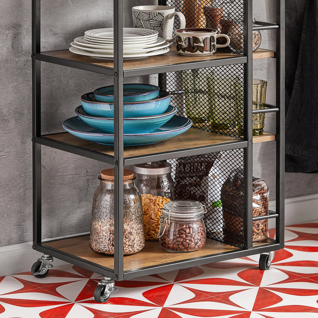 SoBuy FKW99-N Desserte de Cuisine Roulante Chariot de Service Meuble de Rangement à roulettes Multifonctionnel avec 1Tiroir, 3 Etagères et Etagères latérales, 50x37x87 cm
