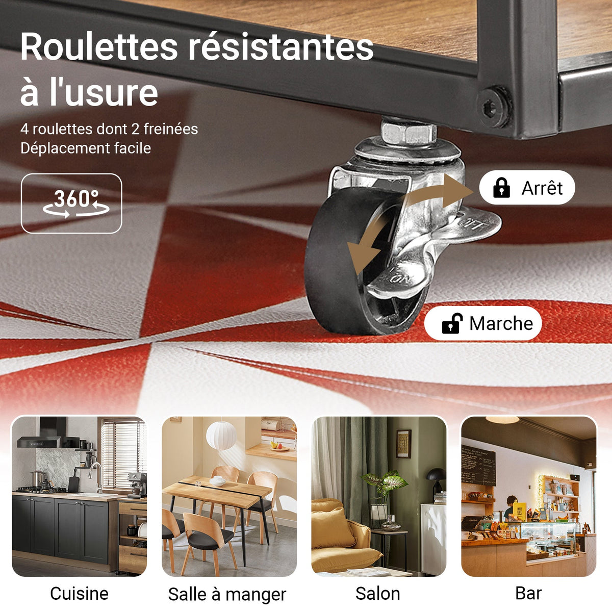 SoBuy FKW99-N Desserte de Cuisine Roulante Chariot de Service Meuble de Rangement à roulettes Multifonctionnel avec 1Tiroir, 3 Etagères et Etagères latérales, 50x37x87 cm