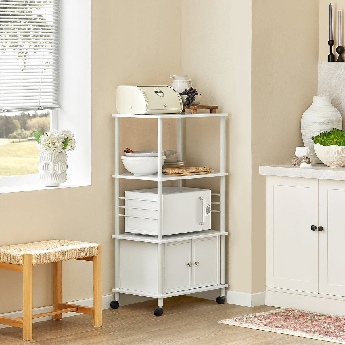 SoBuy FRG12-W Meuble rangement cuisine roulant en bois, Chariot de cuisine de service