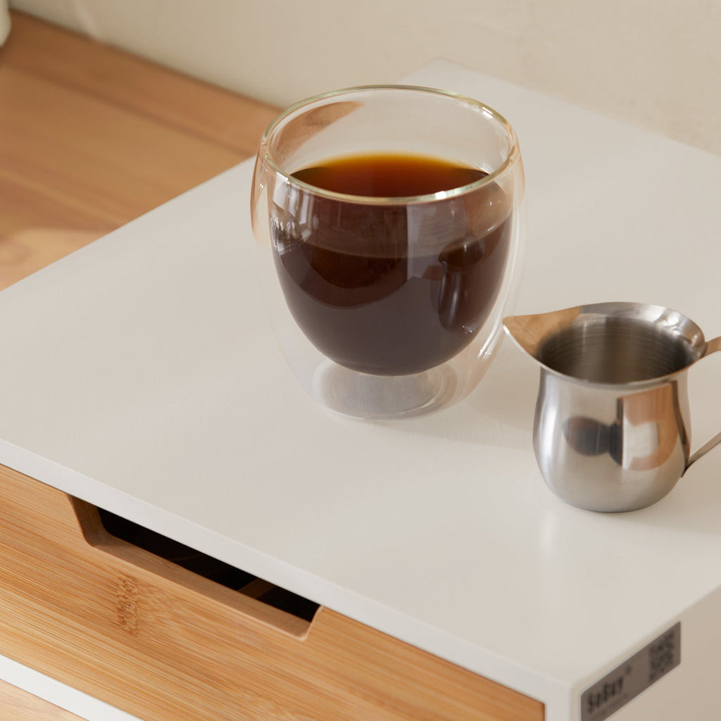 SoBuy FRG179-WN Boîte à Thé avec Tiroir, Format Compact, Rangement Optimisé, Design Fonctionnel, Usage Quotidien – L31×P30×H10 cm, Bois, Blanc et Naturel