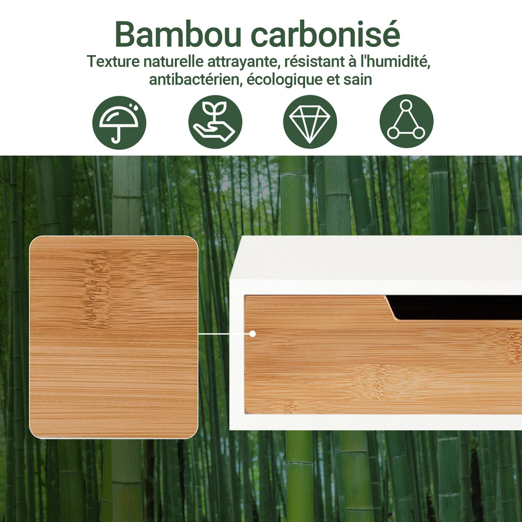 SoBuy FRG179-WN Boîte à Thé avec Tiroir, Format Compact, Rangement Optimisé, Design Fonctionnel, Usage Quotidien – L31×P30×H10 cm, Bois, Blanc et Naturel