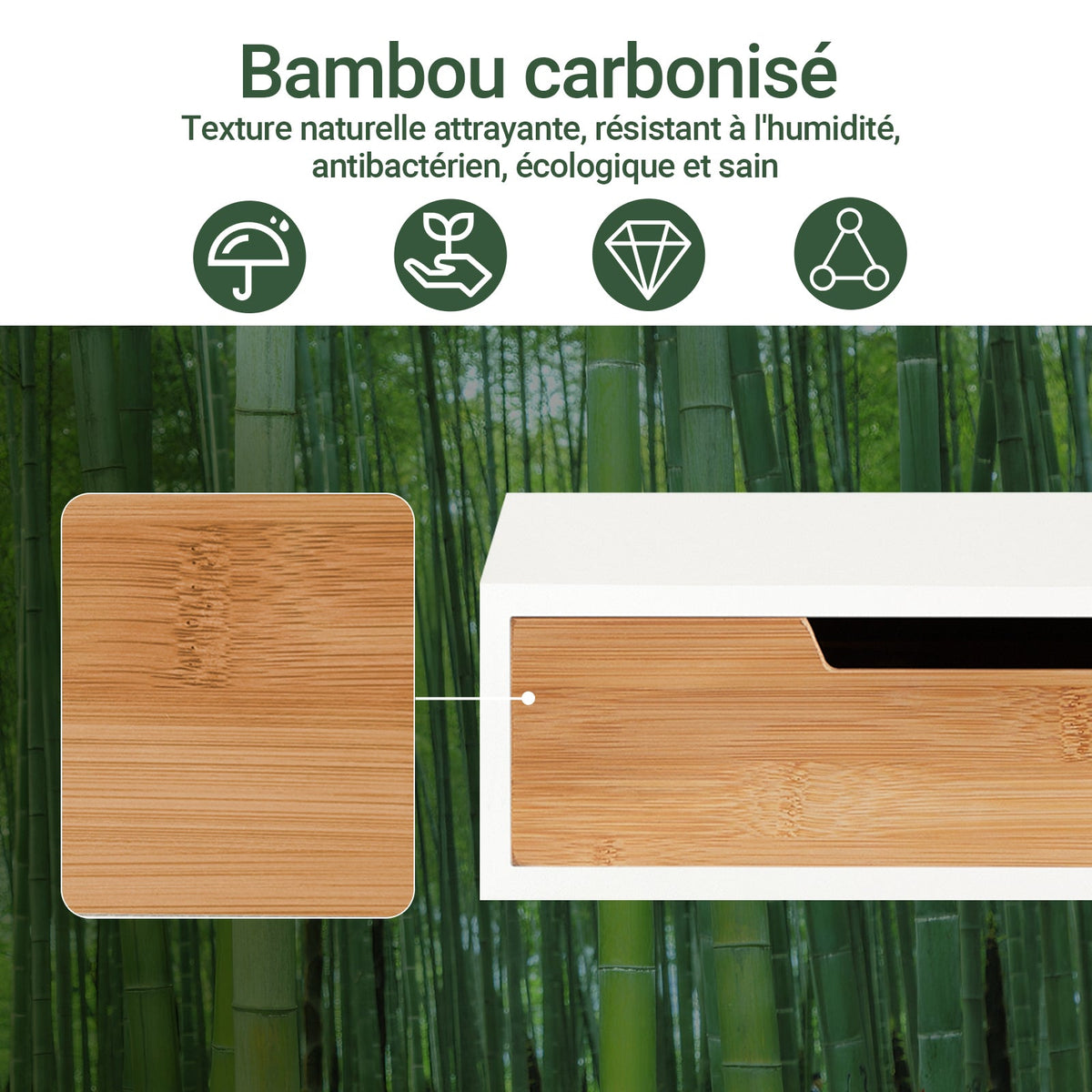 SoBuy FRG179-WN Boîte à Thé avec Tiroir, Format Compact, Rangement Optimisé, Design Fonctionnel, Usage Quotidien – L31×P30×H10 cm, Bois, Blanc et Naturel