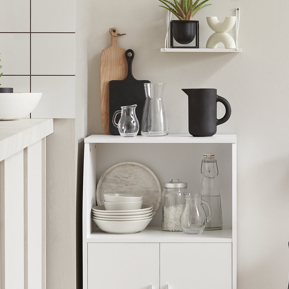 SoBuy FRG241-W Meuble de Rangement à Roulettes avec Portes et Étagère Réglable – Blanc