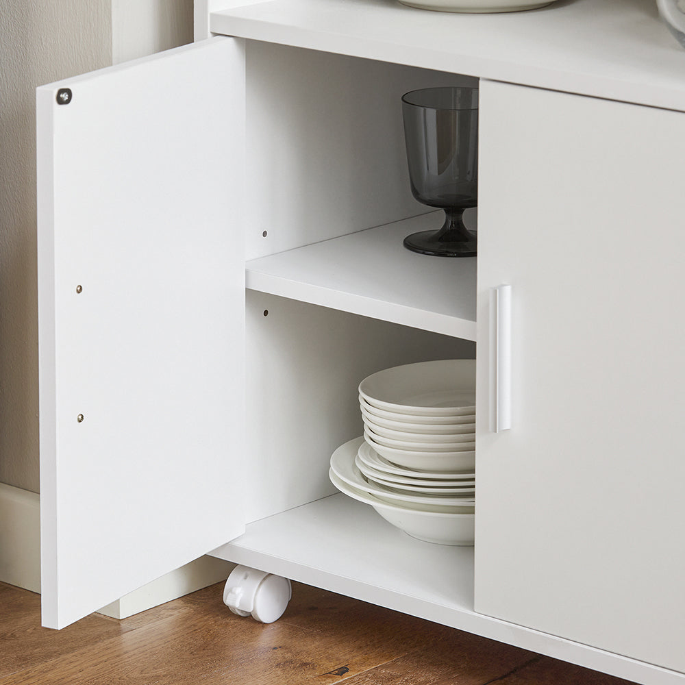 SoBuy FRG241-W Meuble de Rangement à Roulettes avec Portes et Étagère Réglable – Blanc