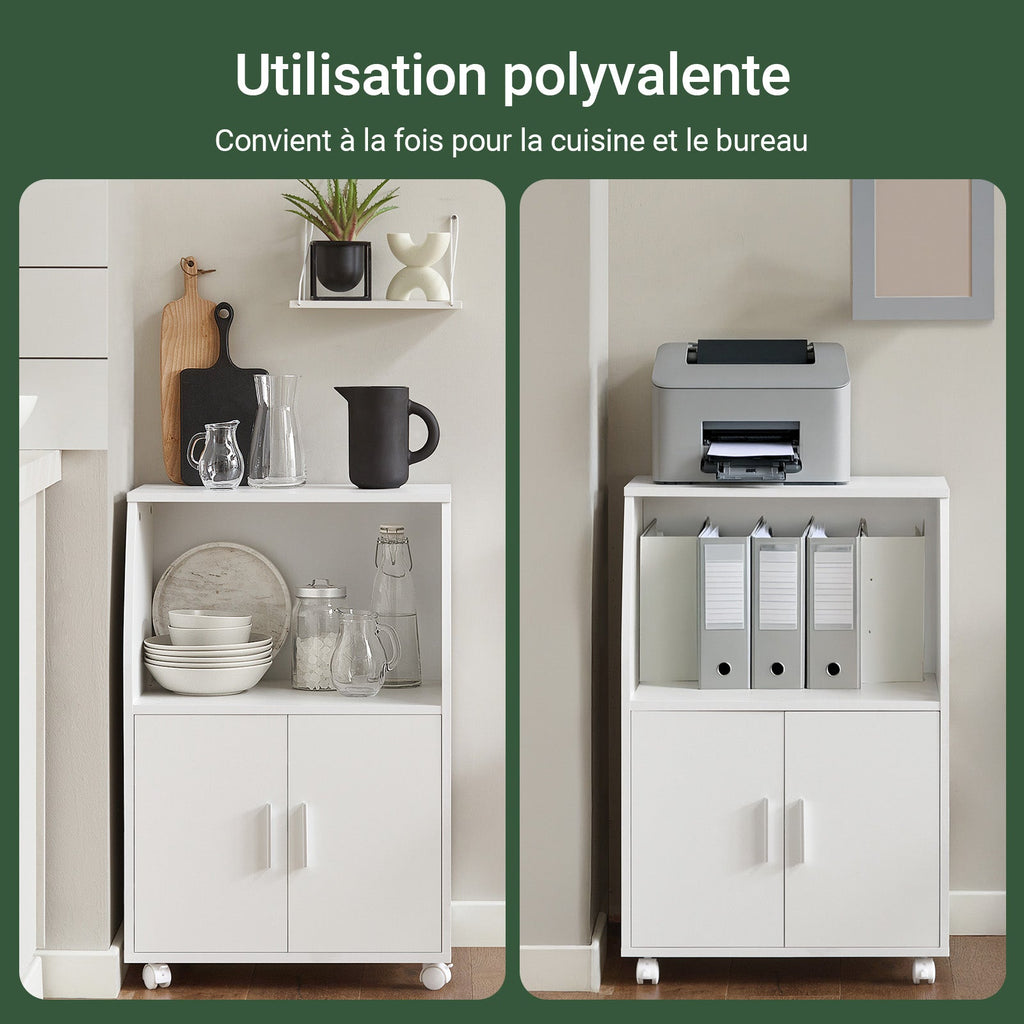 SoBuy FRG241-W Meuble de Rangement à Roulettes avec Portes et Étagère Réglable – Blanc