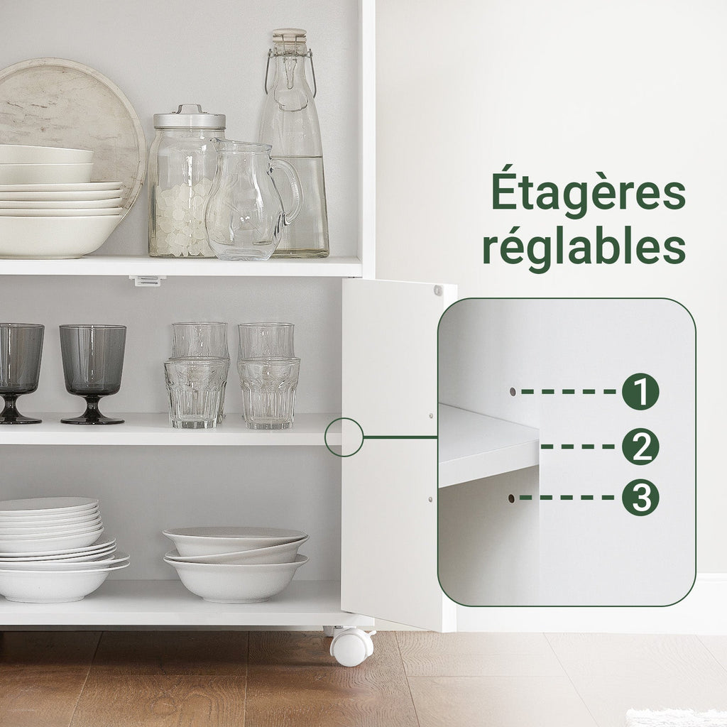 SoBuy FRG241-W Meuble de Rangement à Roulettes avec Portes et Étagère Réglable – Blanc
