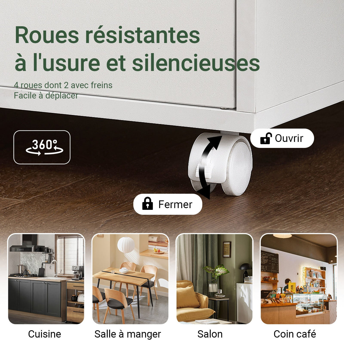 SoBuy FRG241-W Meuble de Rangement à Roulettes avec Portes et Étagère Réglable – Blanc