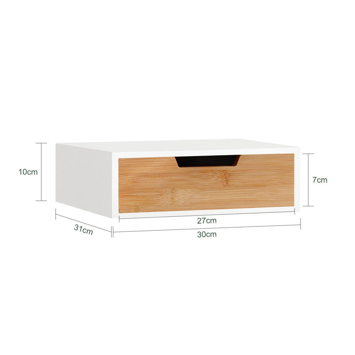 SoBuy FRG179-WN Boîte à Thé avec Tiroir, Format Compact, Rangement Optimisé, Design Fonctionnel, Usage Quotidien – L31×P30×H10 cm, Bois, Blanc et Naturel