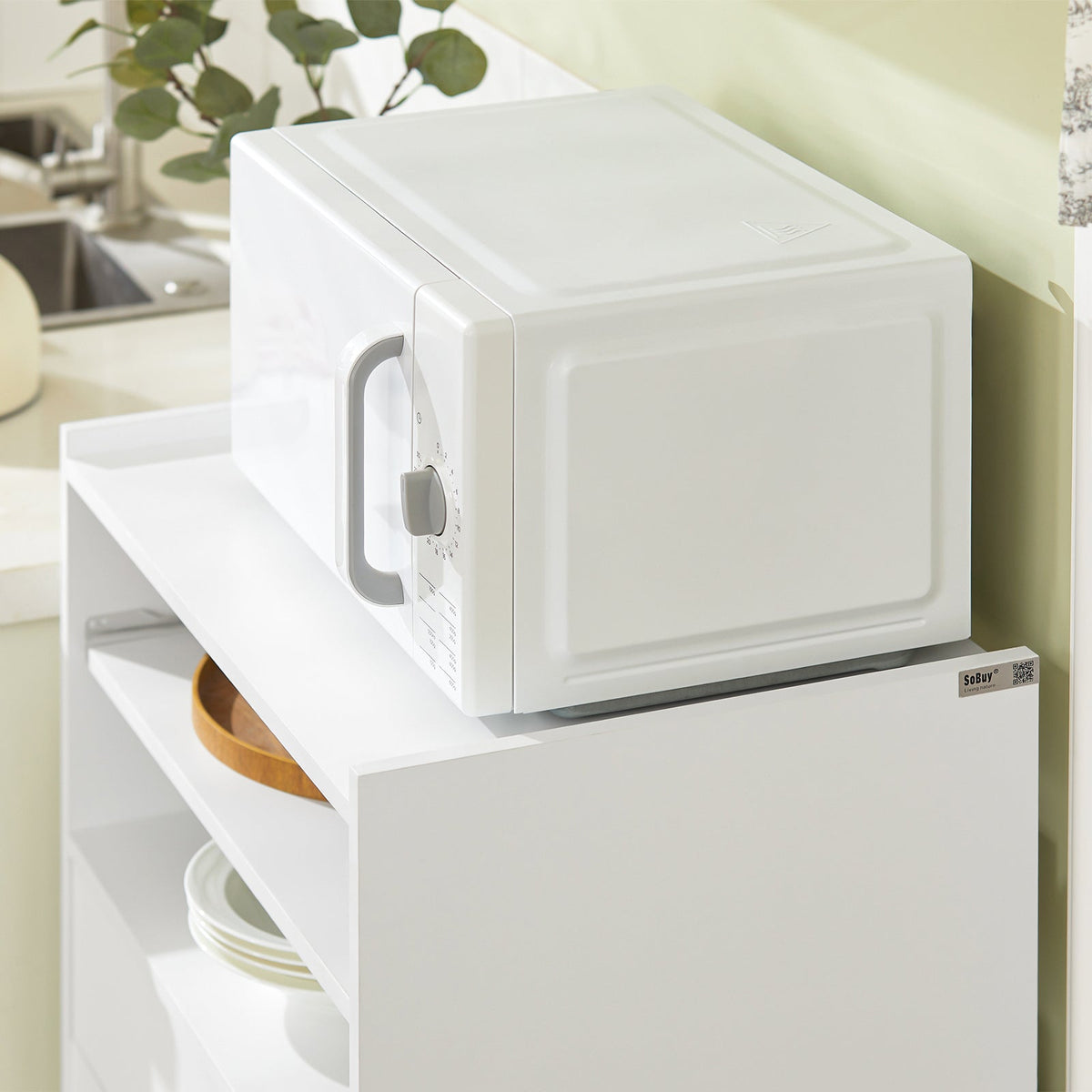SoBuy FSB09-W Chariot de Cuisine sur Roulettes avec Plan de Travail Extensible – Meuble Micro-Ondes, 2 Étagères, Tiroir, Blanc, 40×59×92 cm