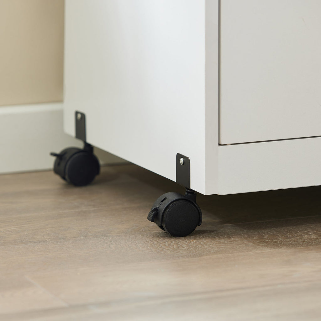 SoBuy FSB12-W Desserte Cuisine à Roulettes avec Micro-Ondes – Tiroir, 2 Portes, Poignées Bois, Blanc