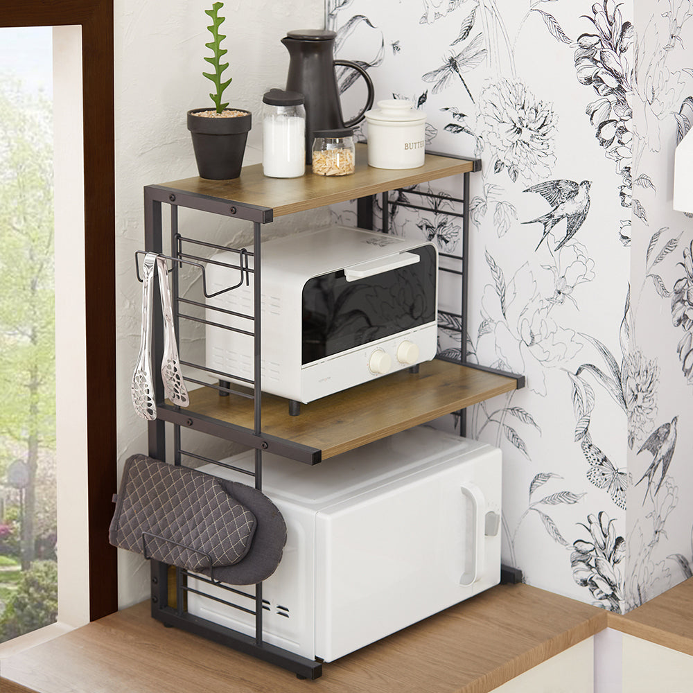 SoBuy KCR08-PF Étagère Micro-Ondes 2 Niveaux pour Double Four, Grande Capacité, Rangement Optimisé, Design Fonctionnel, Usage Quotidien – Charge 40 kg, Métal