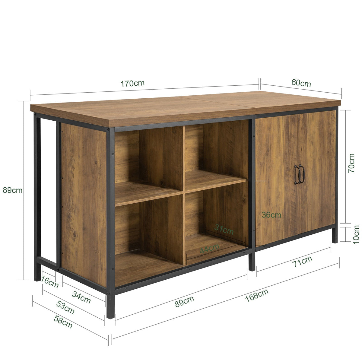SoBuy KNL01-F Îlot Central Cuisine Industriel 170 cm – Plan de Travail XXL, Buffet Bar Vintage