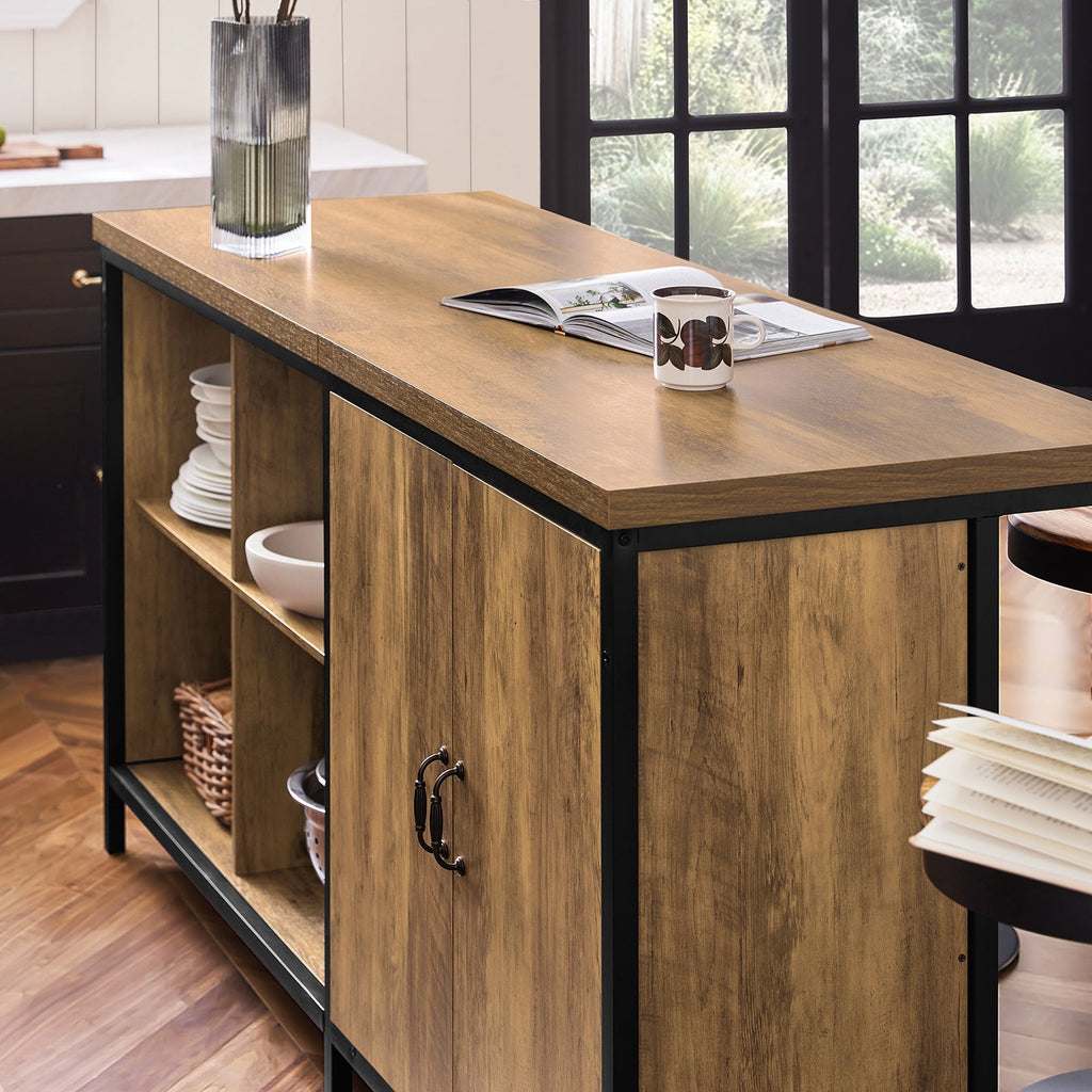 SoBuy KNL01-F Îlot Central Cuisine Industriel 170 cm – Plan de Travail XXL, Buffet Bar Vintage