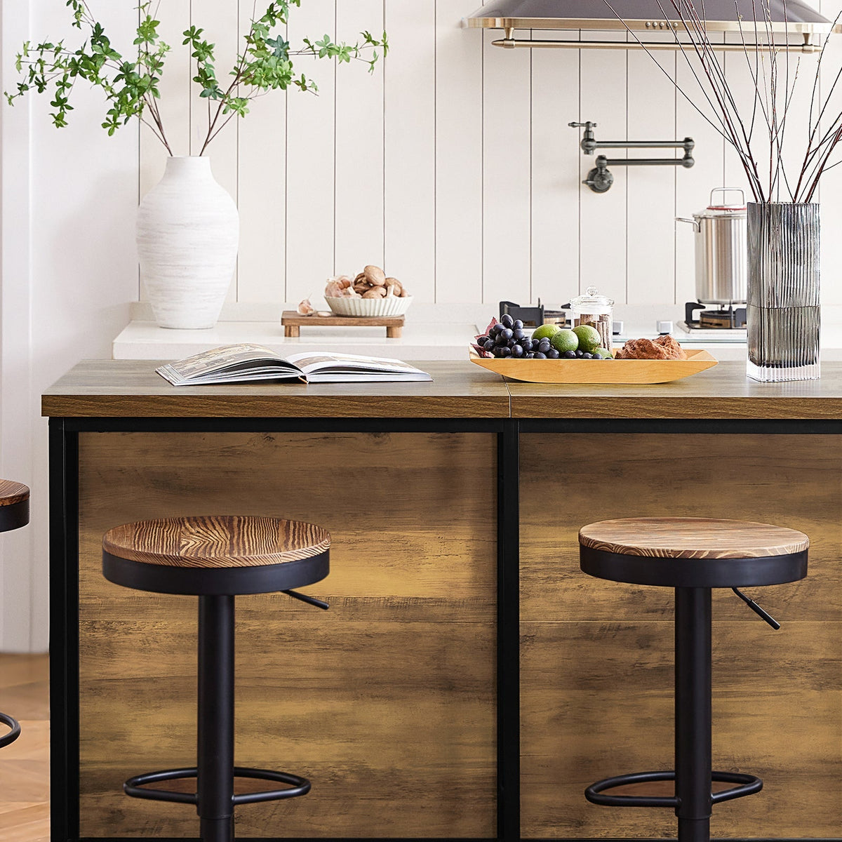 SoBuy KNL01-F Îlot Central Cuisine Industriel 170 cm – Plan de Travail XXL, Buffet Bar Vintage