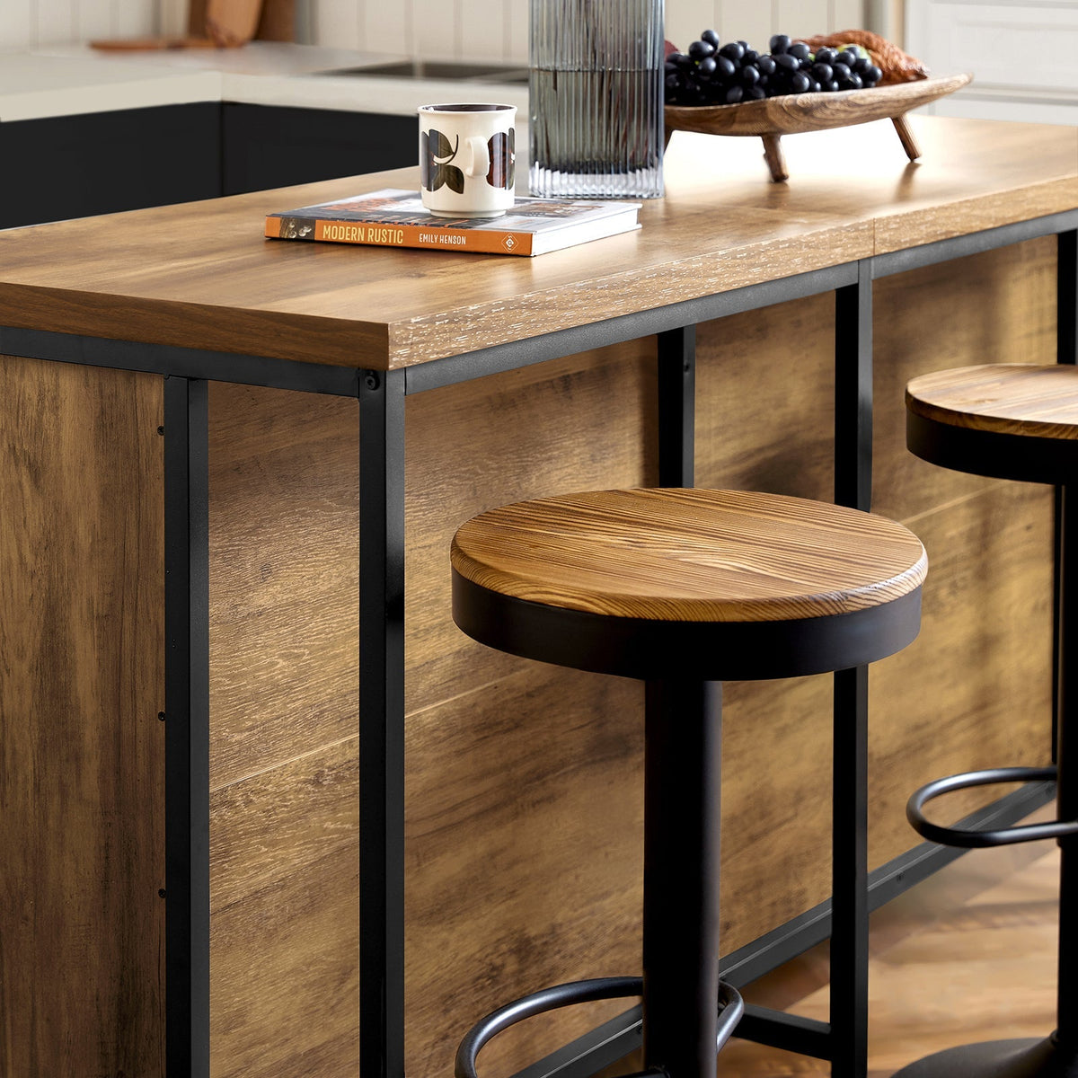 SoBuy KNL01-F Îlot Central Cuisine Industriel 170 cm – Plan de Travail XXL, Buffet Bar Vintage
