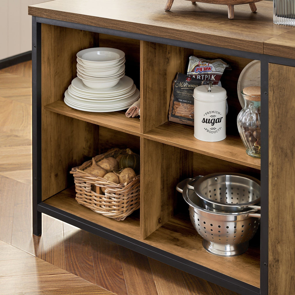 SoBuy KNL01-F Îlot Central Cuisine Industriel 170 cm – Plan de Travail XXL, Buffet Bar Vintage
