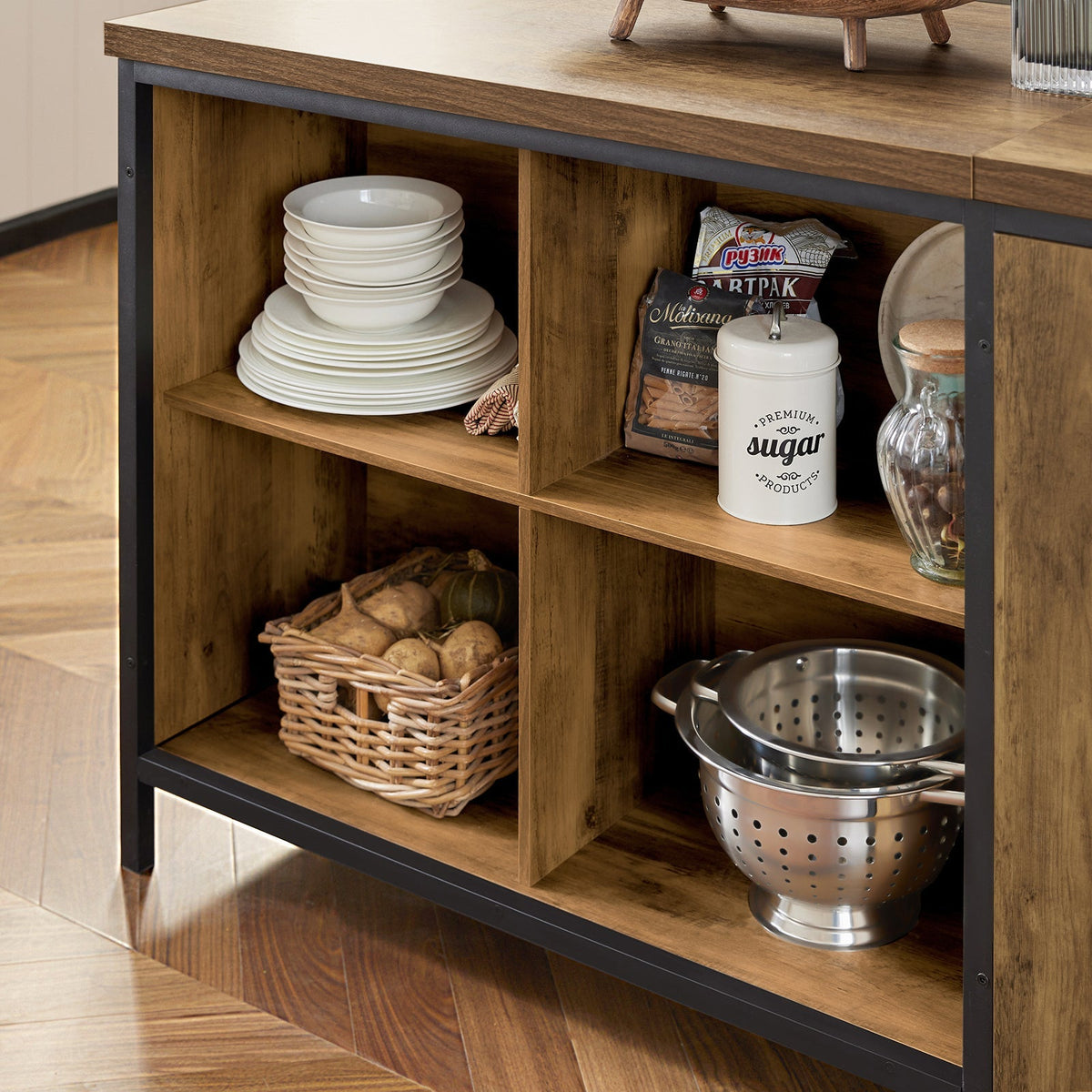 SoBuy KNL01-F Îlot Central Cuisine Industriel 170 cm – Plan de Travail XXL, Buffet Bar Vintage