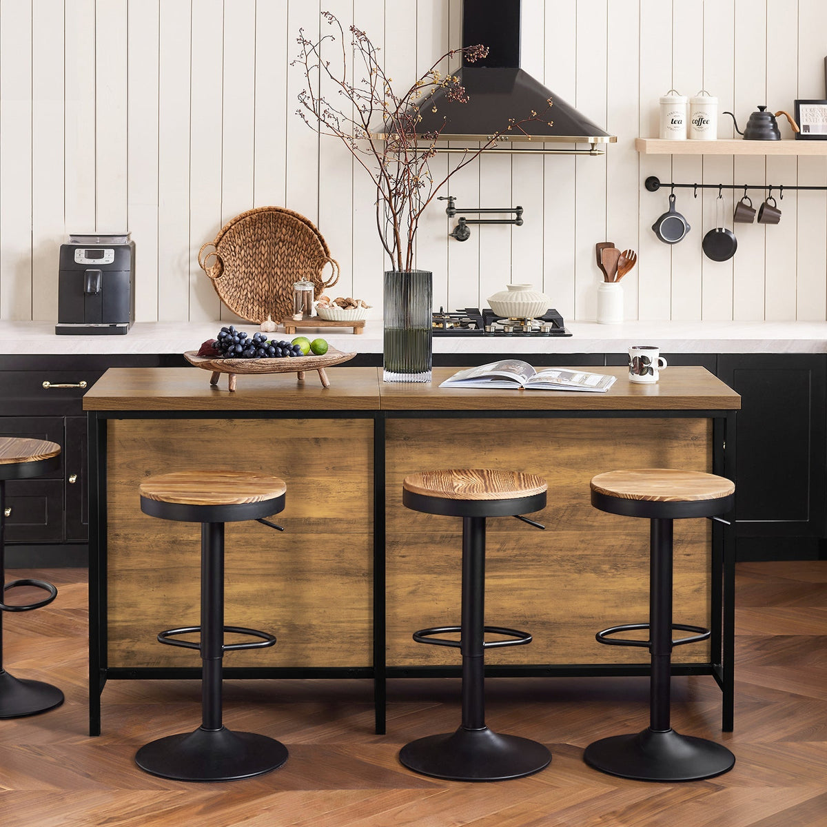 SoBuy KNL01-F Îlot Central Cuisine Industriel 170 cm – Plan de Travail XXL, Buffet Bar Vintage