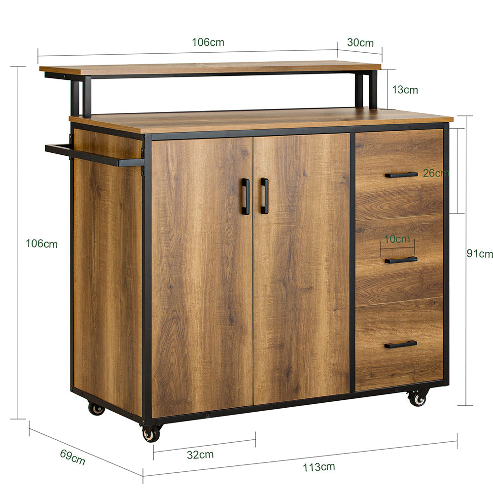 SoBuy KNL02-PF Îlot Central de Cuisine avec 2 Portes, 3 Tiroirs, 1 Porte et 1 Étagère, pour Cuisine et Salle à Manger, Rangement Optimisé – L113×P69×H106 cm