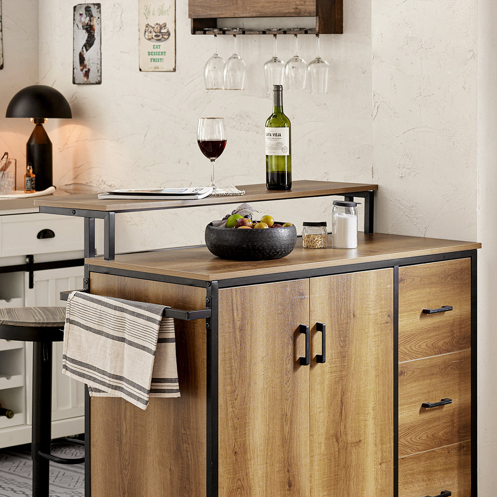 SoBuy KNL02-PF Îlot Central de Cuisine avec 2 Portes, 3 Tiroirs, 1 Porte et 1 Étagère, pour Cuisine et Salle à Manger, Rangement Optimisé – L113×P69×H106 cm