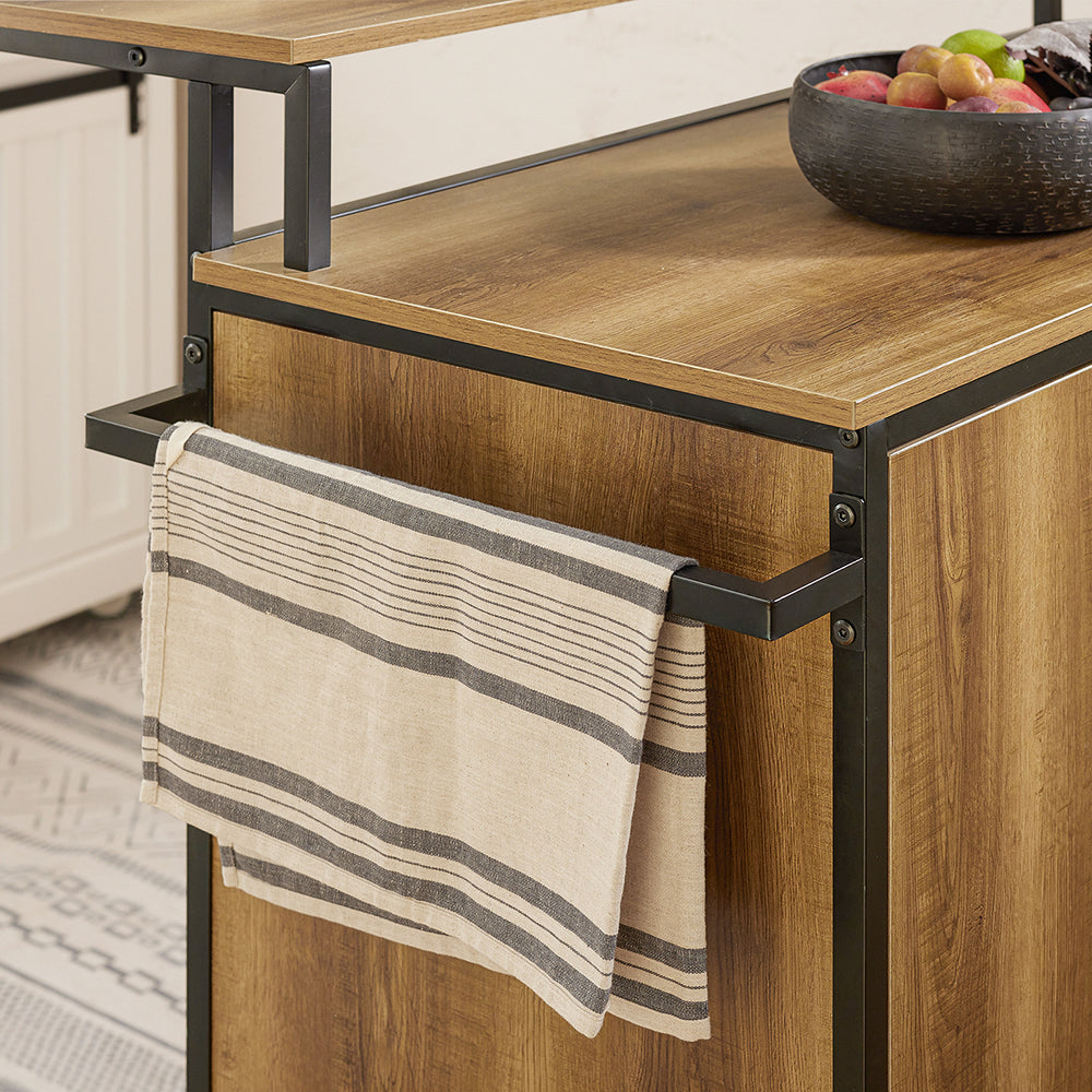 SoBuy KNL02-PF Îlot Central de Cuisine avec 2 Portes, 3 Tiroirs, 1 Porte et 1 Étagère, pour Cuisine et Salle à Manger, Rangement Optimisé – L113×P69×H106 cm