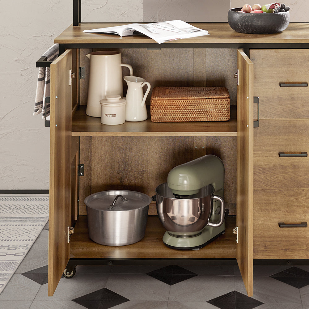 SoBuy KNL02-PF Îlot Central de Cuisine avec 2 Portes, 3 Tiroirs, 1 Porte et 1 Étagère, pour Cuisine et Salle à Manger, Rangement Optimisé – L113×P69×H106 cm