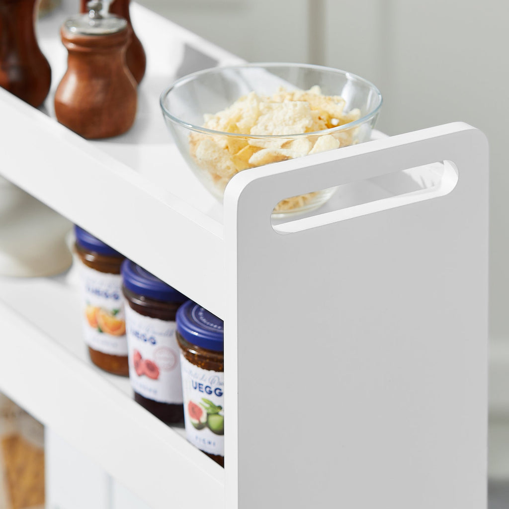 SoBuy NSR01-W Chariot de Rangement avec Roues et 4 Niveaux, Format Compact, Rangement Optimisé, Design Fonctionnel, Usage Quotidien – L60×P18×H82 cm, Blanc