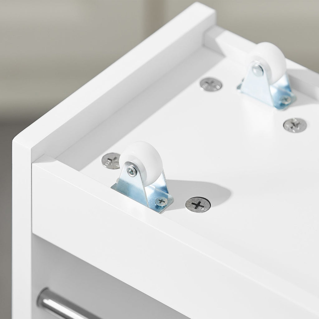 SoBuy NSR01-W Chariot de Rangement avec Roues et 4 Niveaux, Format Compact, Rangement Optimisé, Design Fonctionnel, Usage Quotidien – L60×P18×H82 cm, Blanc