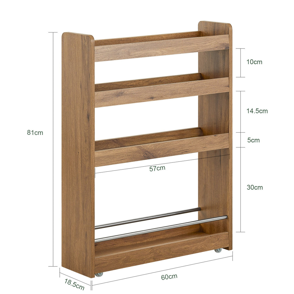 SoBuy NSR01-PF Étagère de Niche à roulettes en Bois Meuble de Rangement Cuisine Salle de Bain Chariot Placard Alcôve